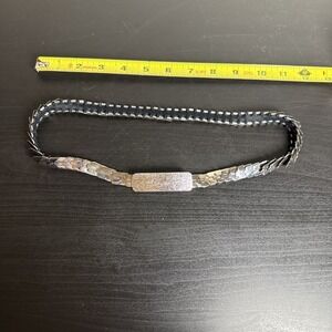 Vintage 70s 80s Silver Fish Scale Disco Glam Elastic Stretch Skinny Belt 28-35"